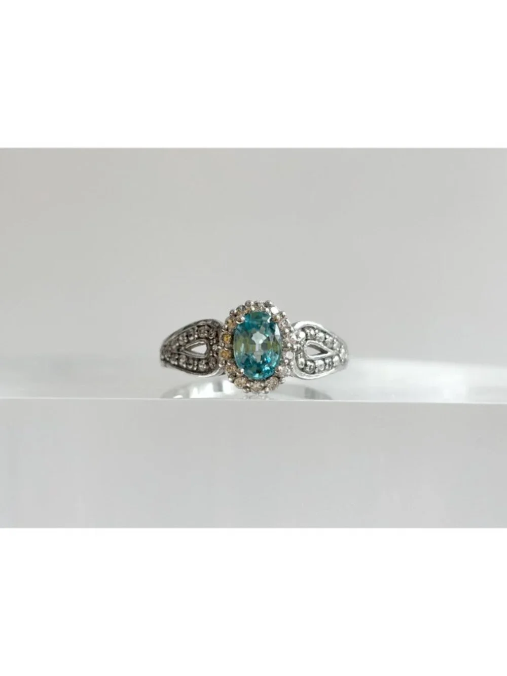 Blue Topaz Halo Style Multi Gemstone Sterling Silver 925 Vintage Ring - sz 8